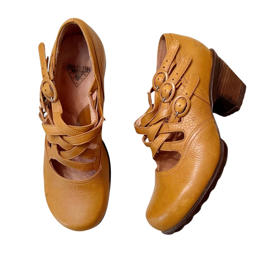 John Fluevog Luxon Multi-Strap Mary Janes Yellow size 8